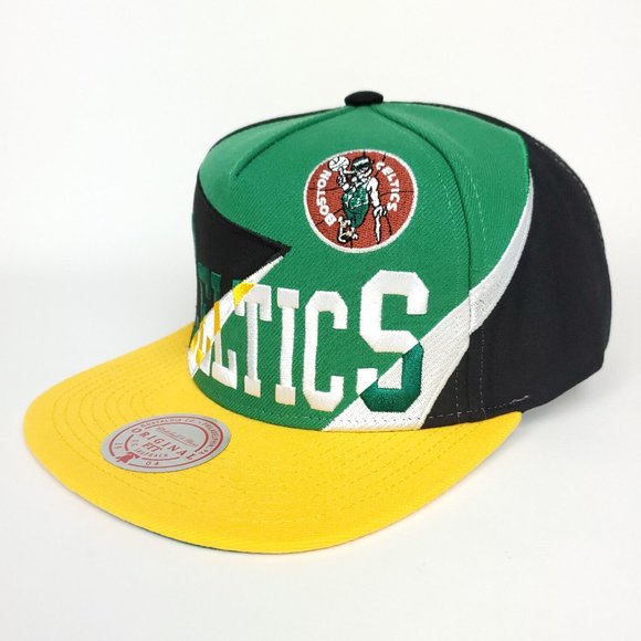 Boston Celtics Mitchell & Ness NBA Snapback Hat Green Yellow Black White Cap NWT - Picture 7 of 8